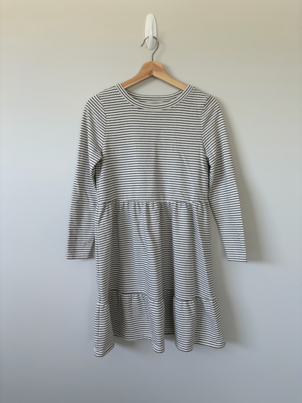 Black and White Stripe Long-Sleeve Tiered Dress
